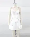 Elegant white strapless bandage mini dress with 3D flower applique on mannequin - S / White