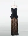 Elegant black evening dress with crystal beaded corset and lace maxi skirt for formal parties. - L / Socialite Style Evening Dress (39319) / Black