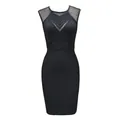 Elegant black bandage mesh bodycon dress with sleeveless V-neck design for evening - XS / Top And Bottom / Black
