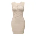 Elegant beige mesh patchwork bandage bodycon mini dress for party - S / Top And Bottom / Apricot