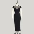 Elegant black high-waisted pencil dress with mesh patchwork and bandage style design - S / Top And Bottom / Black
