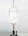 Detailed view of an elegant white one-shoulder ruffle mini dress for party on mannequin - S / Top And Bottom / White