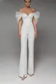 Elegant white off-shoulder jumpsuit with sheer organza sleeves for summer evening events - XL / Top And Bottom / White