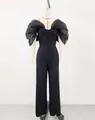 Elegant black off-the-shoulder bandage jumpsuit with sheer organza puff sleeves. - XL / Top And Bottom / Black