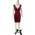 Elegant burgundy V-neck sleeveless knit bandage evening dress with a slim-fit silhouette for parties - XS / Burgundy