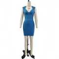 Elegant blue sparkly bandage dress for women, displayed on a professional mannequin - Blue