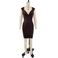 Detailed front view of a dark brown high-elasticity bandage bodycon dress on a mannequin - XS / Coffee