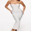 Elegant white strapless sweetheart neckline bandage maxi dress for formal evening events. - S / Tops / White