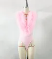 Detailansicht eines rosa High-End-Bodys mit übergroßem Rüschen-Tüll-V-Ausschnitt. - XS / Oberteil Und Unterteil / Rosa
