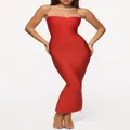 Red strapless sweetheart neckline bodycon bandage maxi dress for formal evening wear - Red