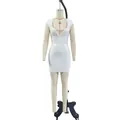 Detailed view of a white V-neck sleeveless bandage bodycon dress on a mannequin - XS / White
