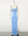 Detail view of light blue bandage dress with sparkling rhinestone accents - S / Dresses / Sky Blue