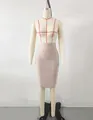 High-waist beige bandage bodycon skirt displayed on a dress form mannequin - XS / Apricot