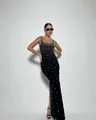 Elegant black rhinestone bandage maxi dress for luxury evening parties and fashion events - XL / Dresses / Black