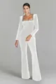 Elegant white velvet jumpsuit with rhinestone square neck and flared legs for women - S / Tops / White