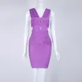 Elegant purple bandage bodycon dress with V-neck design for cocktail parties and events - XS / Top And Bottom / Purple