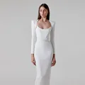 Elegant white Hepburn style bodycon dress with square neck and horn shoulders long sleeve - XS / Tops / White