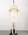 Detail of cream off-the-shoulder bodycon dress with 3D fabric flower appliqués - S / Top And Bottom / Apricot