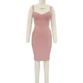 Elegant pink bandage bodycon dress featuring crisscross straps and a form-fitting design - M / Top And Bottom / Dark Pink