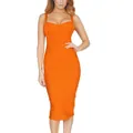 Elegant orange sleeveless bodycon bandage dress for women in high-end midi length - Orange Long