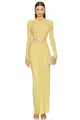 Elegante vestido largo de manga larga amarillo pálido con detalle de nudo para eventos. - S / Top Y Pantalón / Amarillo