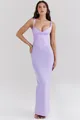 Elegante vestido largo lavanda estilo corsé con tirantes y silueta ajustada para fiesta. - XS / Top Y Pantalón / Violeta
