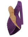Vista detallada del drapeado morado y dorado de un vestido de fiesta sexy ajustado de un hombro - XS / Vestidos / Violeta