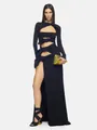 Elegante vestido largo sexy negro de manga larga con aberturas y abertura lateral alta - XS / Vestidos / Negro