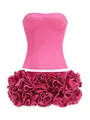 Vestido palabra de honor rosa con espectacular bajo de volantes florales en 3D - XS / Top Y Pantalón / Rosa rojo