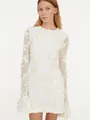 Elegant white long sleeve lace embroidered mini dress for banquet and formal parties - XS / Tops / White