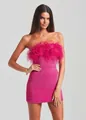Elegant hot pink sequin strapless mini dress featuring luxurious ostrich feather trim - S / Top And Bottom / Rose Red