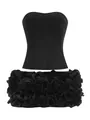 Elegante vestido palabra de honor negro con un dobladillo voluminoso de flores chic - XS / Top Y Pantalón / Negro