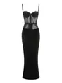 Sexy black lace corset strap midi dress with slim fit velvet skirt for evening parties - XS / Top And Bottom / Black