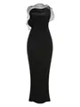 Elegante vestido maxi negro sin tirantes con un gran volante de organza transparente - XS / Top Y Pantalón / Negro
