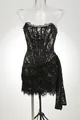 Vestido corto palabra de honor de encaje negro con paneles transparentes y detalle drapeado - S / Top Y Pantalón / Negro