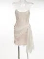 Elegant white lace strapless mini dress with corset boning and draped sash for parties - XS / Top And Bottom / White