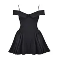 Close-up detail of elegant black off-shoulder cocktail dress with spaghetti straps - XS / Top And Bottom / Black