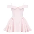 Elegant light pink off-the-shoulder cocktail dress with pleat details and slim straps. - XS / Top And Bottom / Pink
