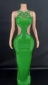 Detail showing the intricate green beadwork and side cut-outs on this elegant evening gown - S / Top And Bottom / Green