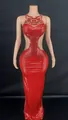 Detailed view of red sequin evening gown with side cutouts and beadwork - S / Top And Bottom / Red