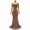 Close-up of elegant halter neck rhinestone evening gown with mesh detail - S / Top And Bottom / Pink