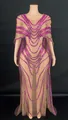 Exquisite detail of nude mesh evening gown featuring purple sequins and an elegant cape design - S / Top And Bottom / Violet