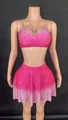 Luxurious fuchsia two-piece set with full rhinestones, mini skirt, and iconic panther charm - S / Top And Bottom / Deep Pink