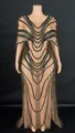 Elegant long mesh gown featuring a cape design and ornate black gold sequin tiers - S / Top And Bottom / Black