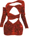 Detailed view of a shimmering red sequined mini dress featuring elegant hollow-out design - S / Dresses / Brick Red