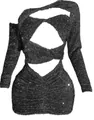 Detailed macro view of a black sequined cutout mini dress with sparkling texture - S / Dresses / Black
