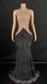 Luxury black velvet mermaid floor-length evening dress with diamond chains decoration - Black