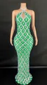 Green halter neck floor-length dress with silver sequins and teardrop crystals - Emerald
