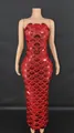 Stunning red sequined floor-length party dress featuring a strapless slim-fit mermaid design. - S / Red