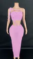 Pink rhinestone crop top and long bodycon skirt set for sexy evening party wear - S / Top And Bottom / Pink